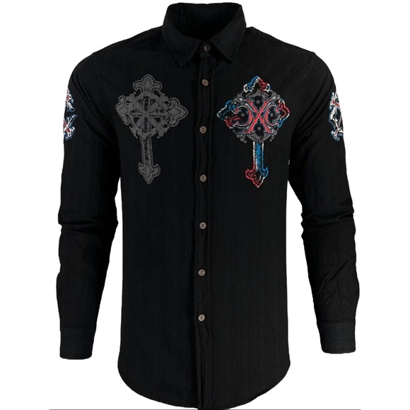Xtreme Couture by Affliction Men's Button Down Woven Shirt Fortress Black - Picture 2 of 12